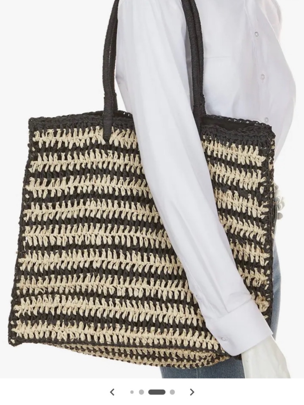 BTB Los Angeles Striped Torino Tote Bag - Black & Natural